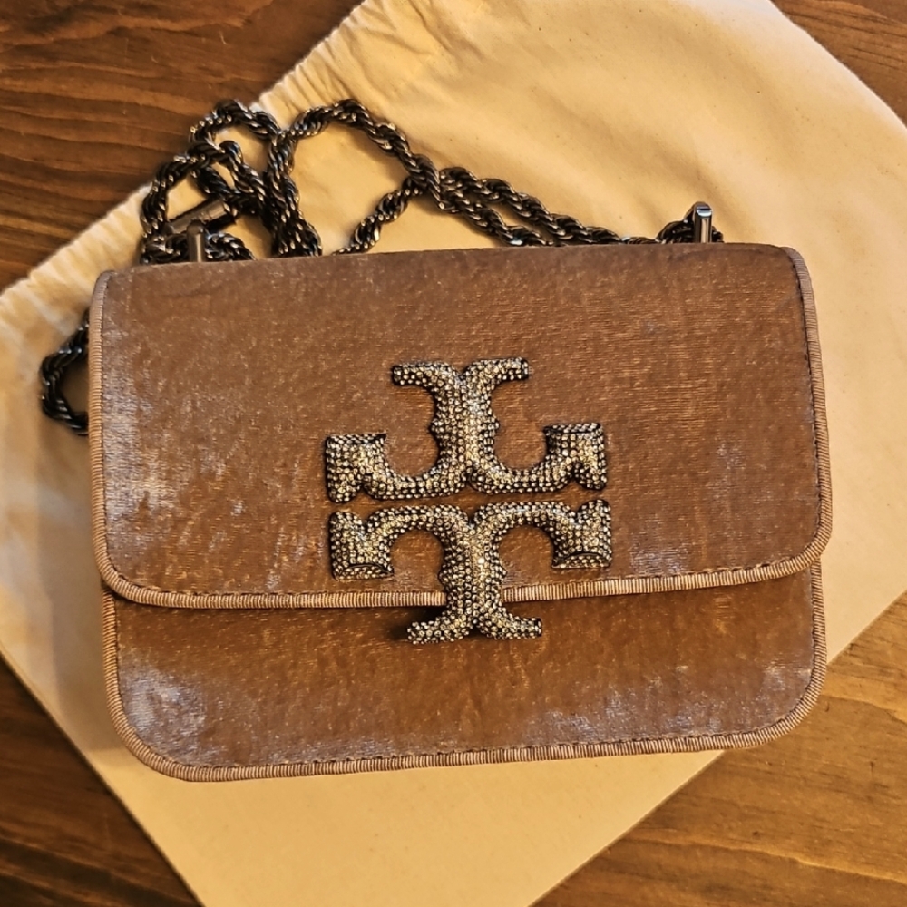 Tory Burch Velvet Brown Crossbody Bag